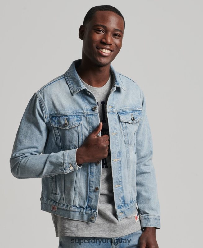 uy Superdry hombres chaqueta de camionero bandolero azul claro DT2N8Z4707 ropa