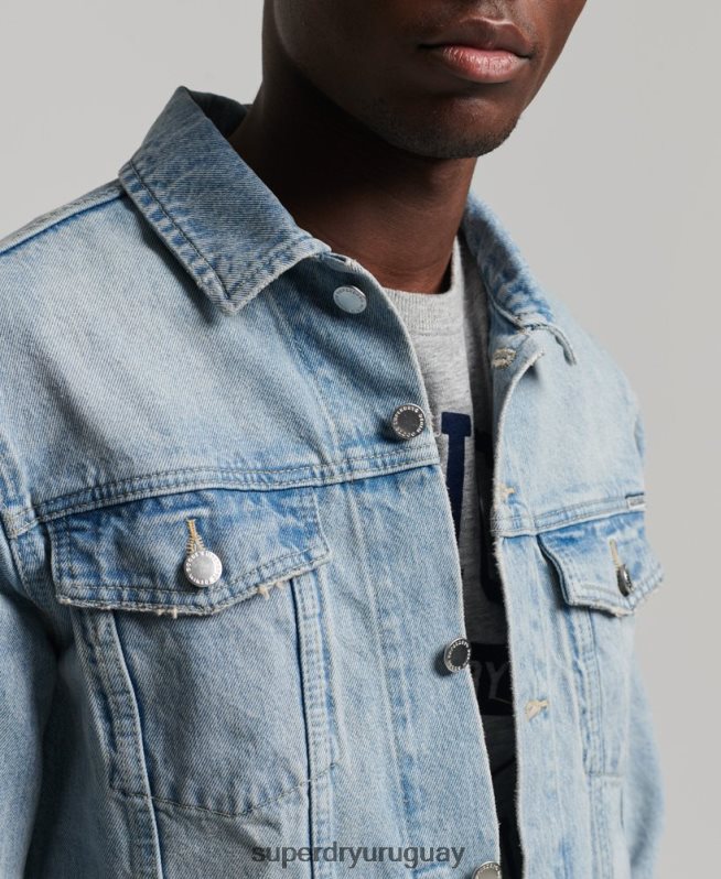 uy Superdry hombres chaqueta de camionero bandolero azul claro DT2N8Z4707 ropa
