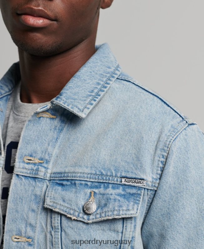 uy Superdry hombres chaqueta de camionero bandolero azul claro DT2N8Z4707 ropa