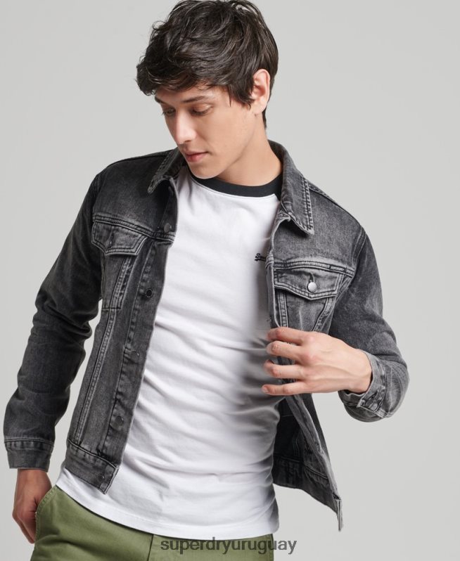uy Superdry hombres chaqueta de camionero bandolero negro DT2N8Z4530 ropa
