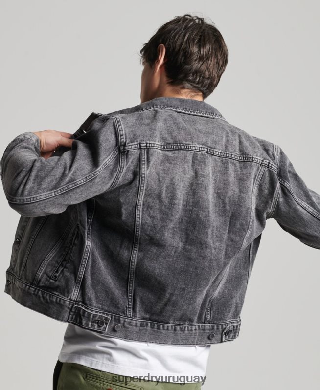 uy Superdry hombres chaqueta de camionero bandolero negro DT2N8Z4530 ropa