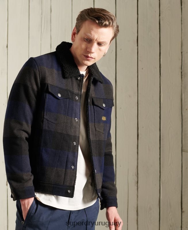 uy Superdry hombres chaqueta de camionero sherpa de lana bandolero Armada DT2N8Z4683 ropa