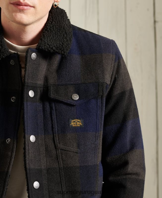 uy Superdry hombres chaqueta de camionero sherpa de lana bandolero Armada DT2N8Z4683 ropa
