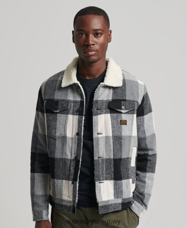 uy Superdry hombres chaqueta de camionero sherpa de lana bandolero negro DT2N8Z4671 ropa