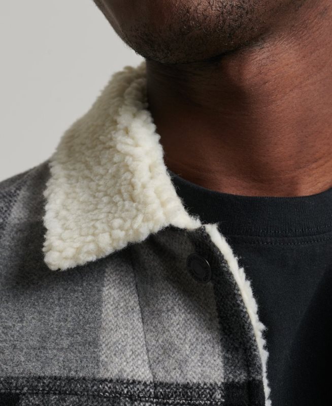 uy Superdry hombres chaqueta de camionero sherpa de lana bandolero negro DT2N8Z4671 ropa