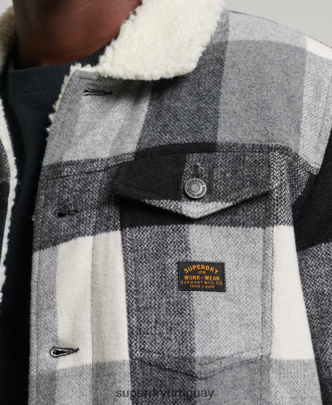 uy Superdry hombres chaqueta de camionero sherpa de lana bandolero negro DT2N8Z4671 ropa