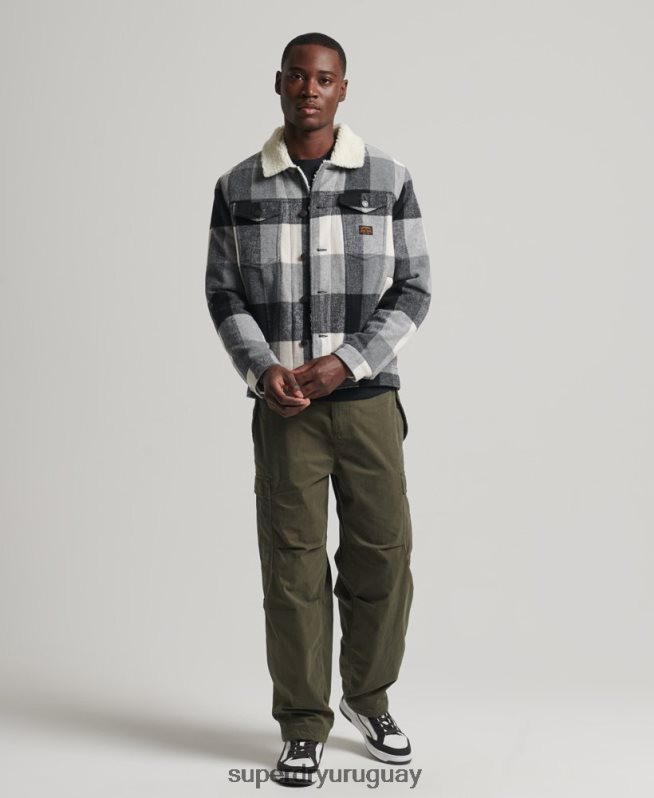 uy Superdry hombres chaqueta de camionero sherpa de lana bandolero negro DT2N8Z4671 ropa