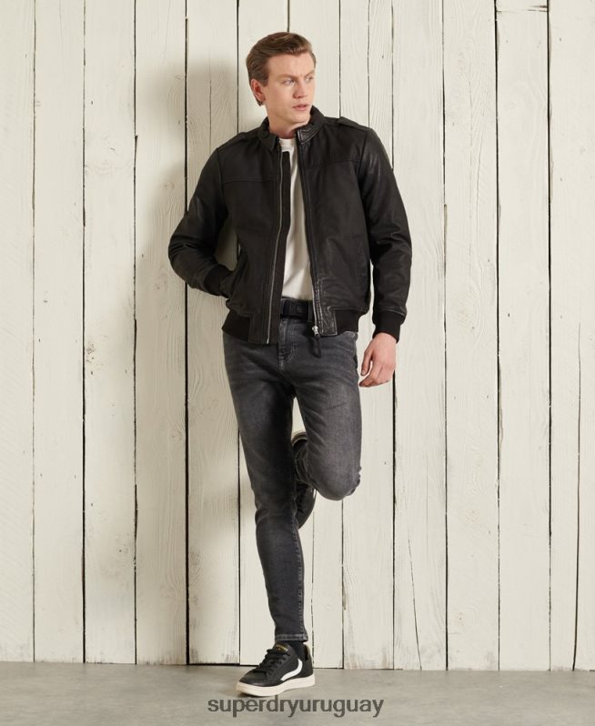 uy Superdry hombres chaqueta de cuero de aviador negro DT2N8Z1195 ropa