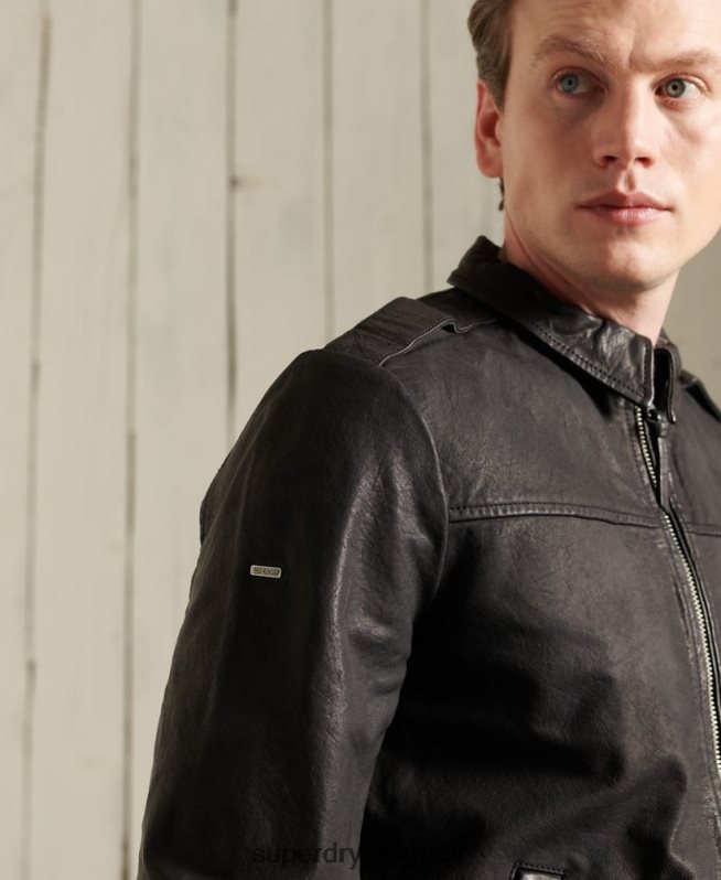 uy Superdry hombres chaqueta de cuero de aviador negro DT2N8Z1195 ropa