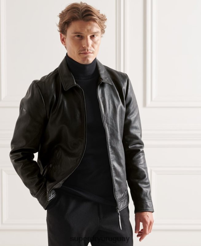uy Superdry hombres chaqueta de cuero de entrenador de estudios negro DT2N8Z4781 ropa