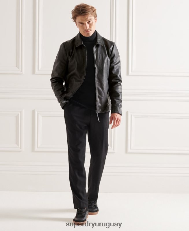 uy Superdry hombres chaqueta de cuero de entrenador de estudios negro DT2N8Z4781 ropa