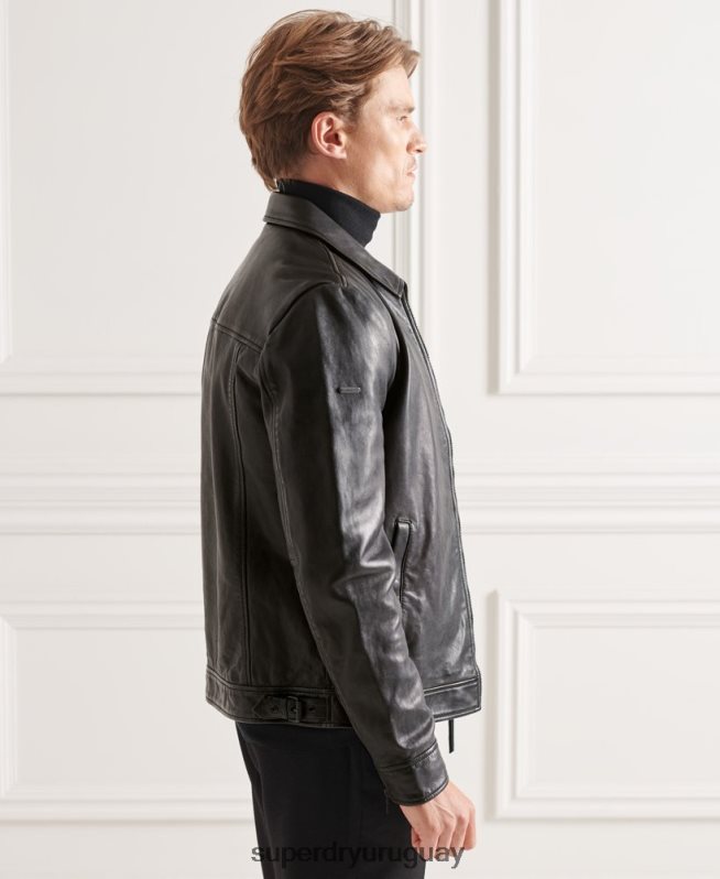 uy Superdry hombres chaqueta de cuero de entrenador de estudios negro DT2N8Z4781 ropa