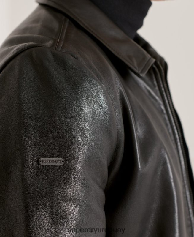 uy Superdry hombres chaqueta de cuero de entrenador de estudios negro DT2N8Z4781 ropa