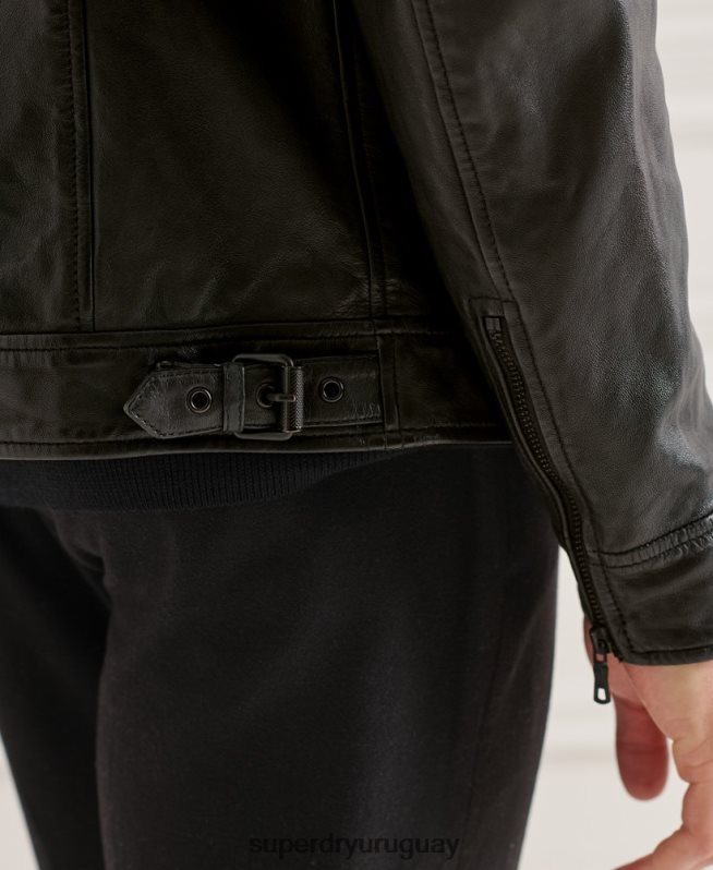 uy Superdry hombres chaqueta de cuero de entrenador de estudios negro DT2N8Z4781 ropa