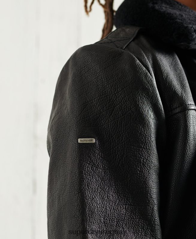 uy Superdry hombres chaqueta de cuero de vuelo de aviador negro DT2N8Z4488 ropa