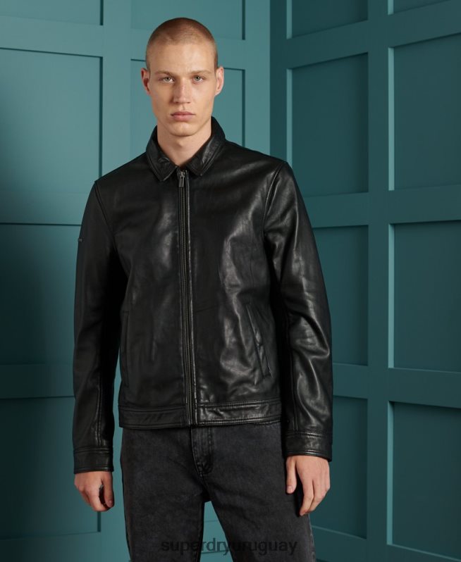 uy Superdry hombres chaqueta de cuero ligera curtis negro DT2N8Z4608 ropa