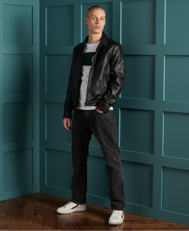 uy Superdry hombres chaqueta de cuero ligera curtis negro DT2N8Z4608 ropa