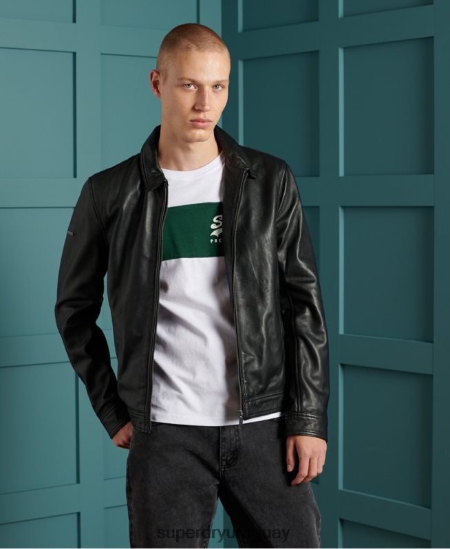 uy Superdry hombres chaqueta de cuero ligera curtis negro DT2N8Z4608 ropa