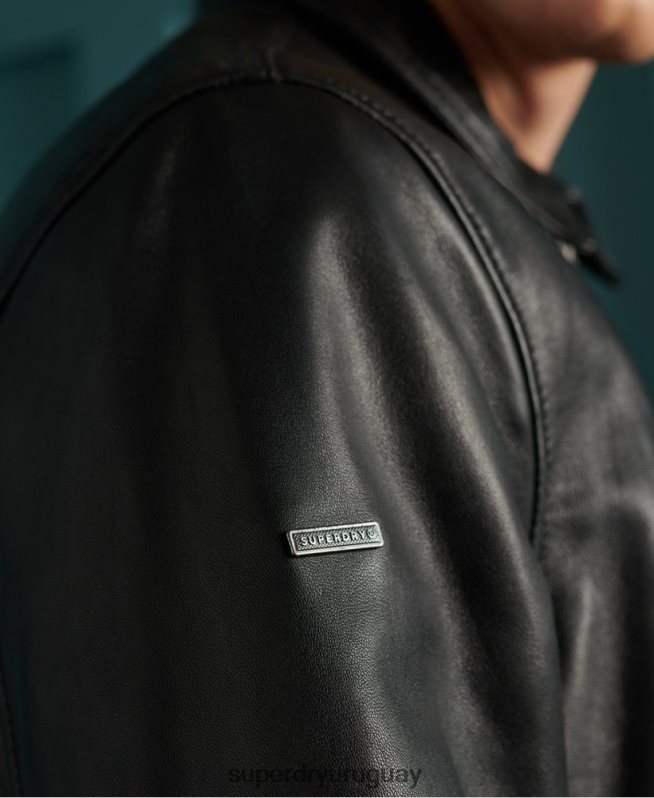 uy Superdry hombres chaqueta de cuero ligera curtis negro DT2N8Z4608 ropa
