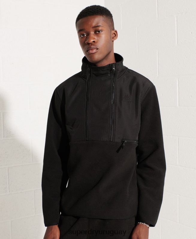 uy Superdry hombres chaqueta de deporte de montaña con media cremallera negro DT2N8Z5132 ropa