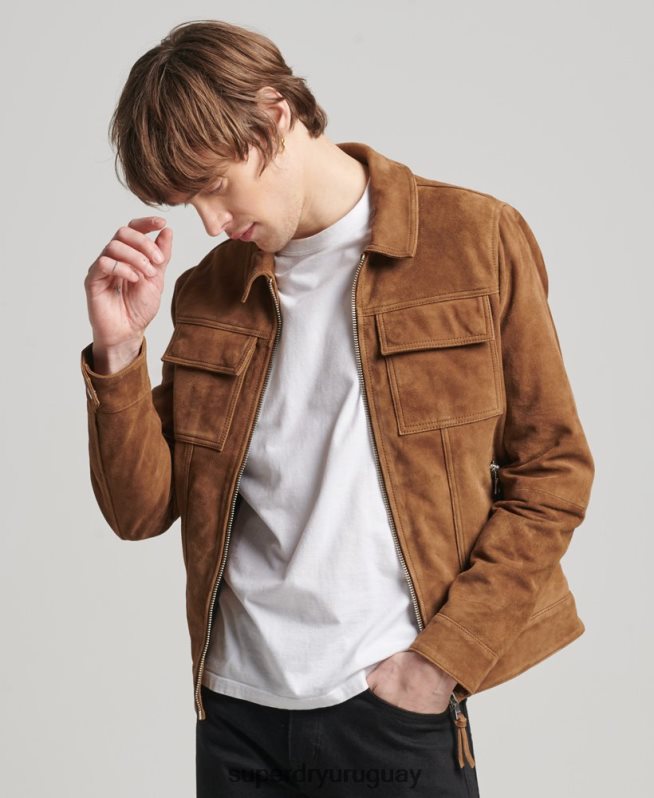 uy Superdry hombres chaqueta de gamuza de los años 70 de los estudios marrón DT2N8Z921 ropa