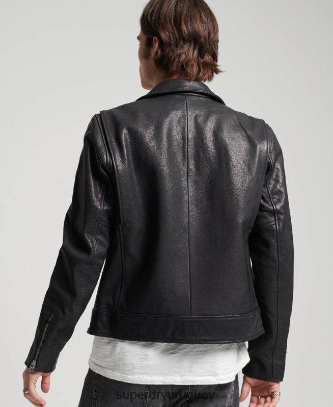 uy Superdry hombres chaqueta de motociclista de cuero negro DT2N8Z1060 ropa