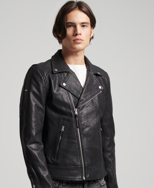 uy Superdry hombres chaqueta de motociclista de cuero negro DT2N8Z1060 ropa