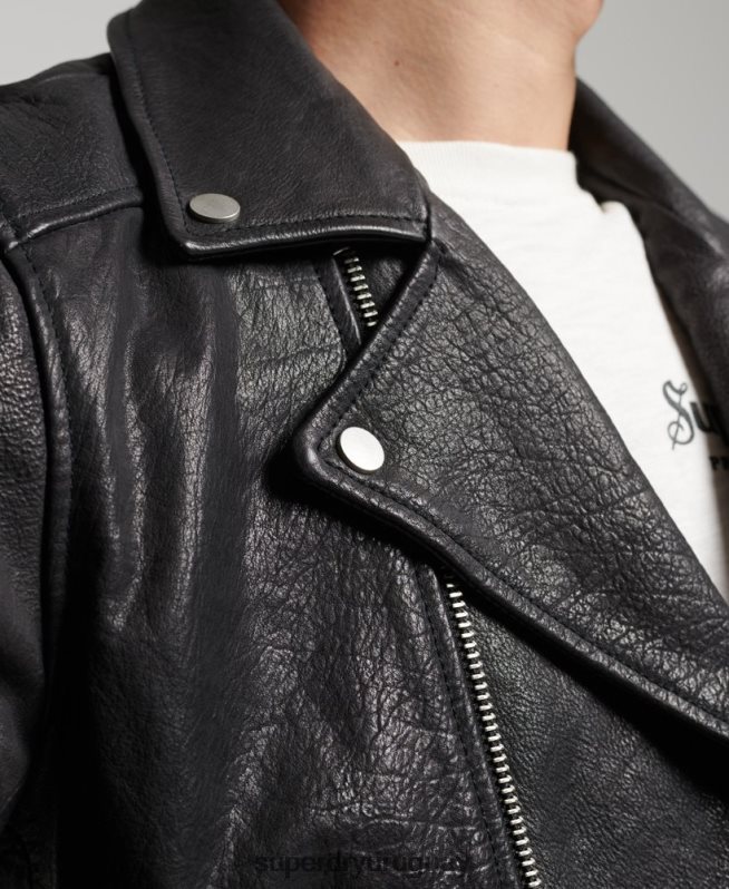 uy Superdry hombres chaqueta de motociclista de cuero negro DT2N8Z1060 ropa