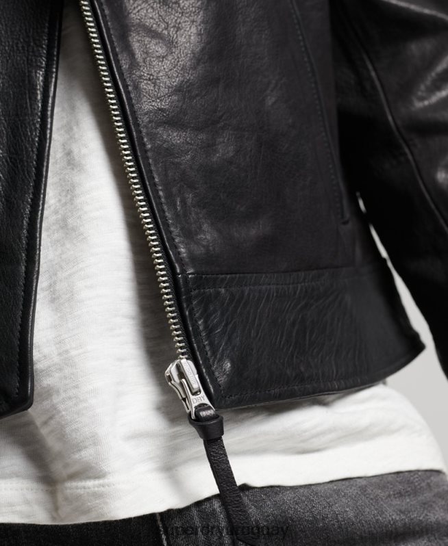 uy Superdry hombres chaqueta de motociclista de cuero negro DT2N8Z1060 ropa