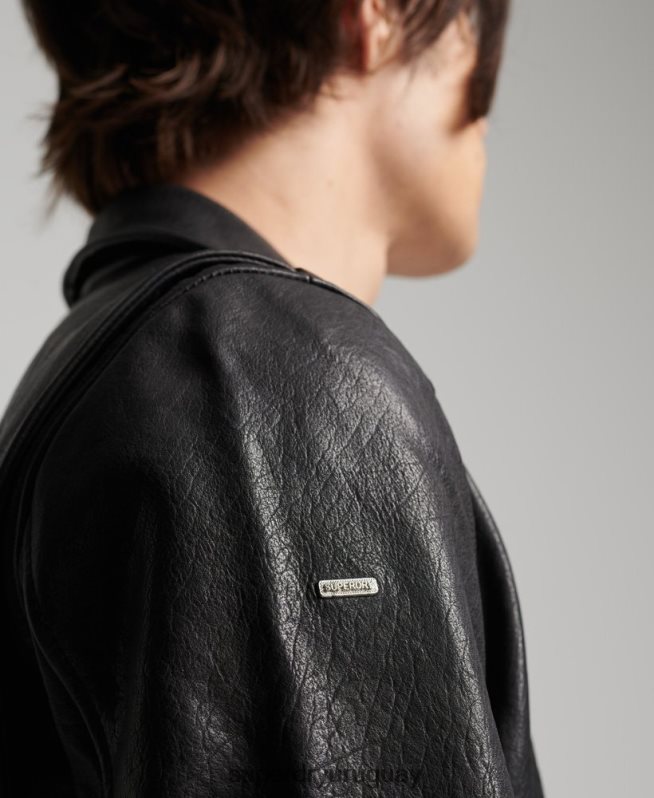 uy Superdry hombres chaqueta de motociclista de cuero negro DT2N8Z1060 ropa