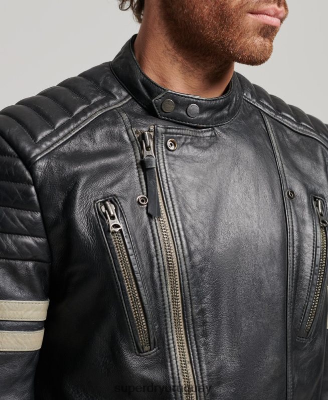 uy Superdry hombres chaqueta de motociclista de cuero negro DT2N8Z4691 ropa
