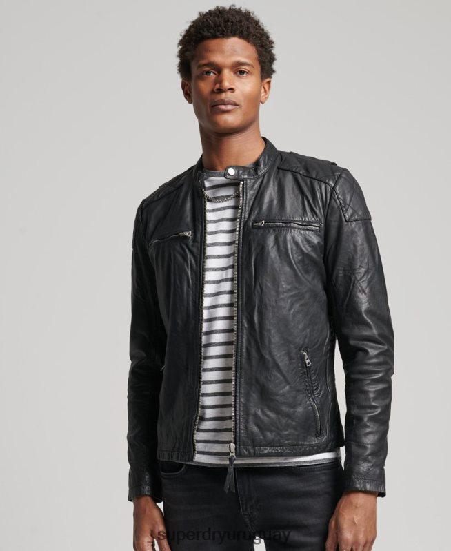 uy Superdry hombres chaqueta de motociclista negro DT2N8Z4436 ropa