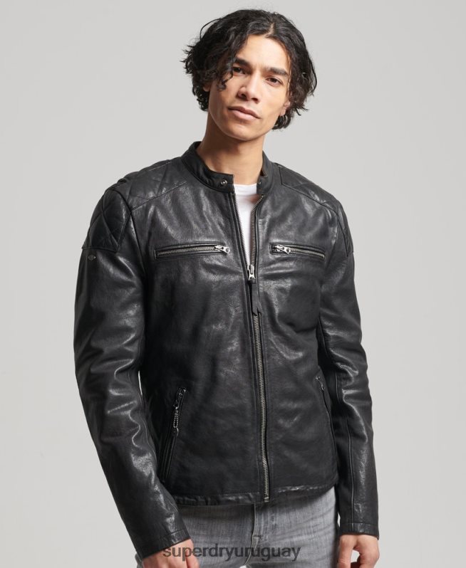 uy Superdry hombres chaqueta de motociclista negro DT2N8Z4776 ropa