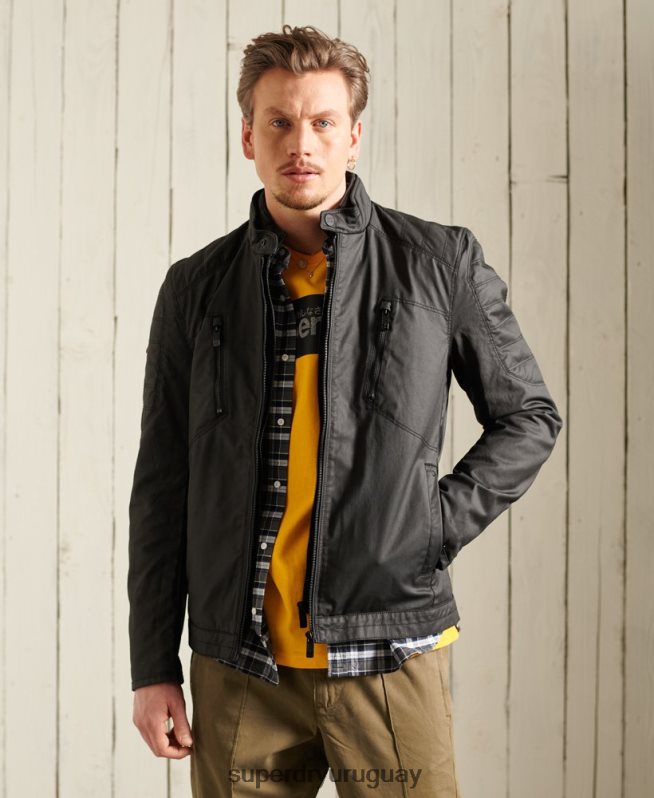 uy Superdry hombres chaqueta de motorista de carbono negro DT2N8Z4688 ropa