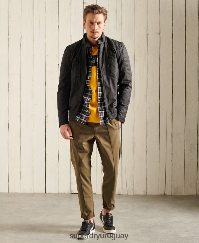 uy Superdry hombres chaqueta de motorista de carbono negro DT2N8Z4688 ropa