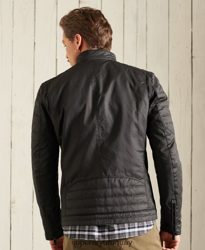 uy Superdry hombres chaqueta de motorista de carbono negro DT2N8Z4688 ropa