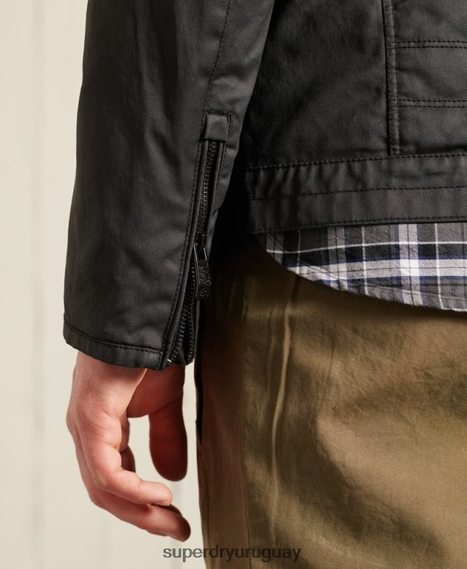 uy Superdry hombres chaqueta de motorista de carbono negro DT2N8Z4688 ropa