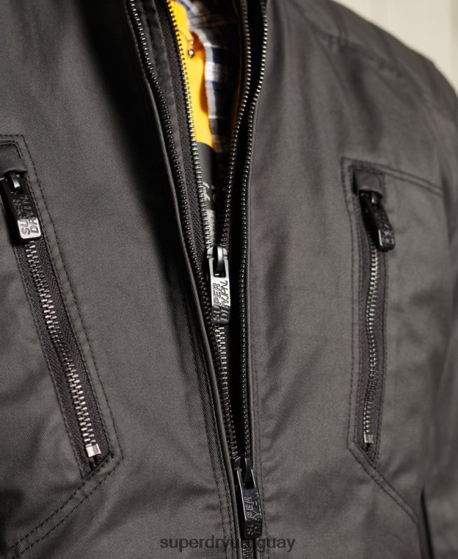 uy Superdry hombres chaqueta de motorista de carbono negro DT2N8Z4688 ropa