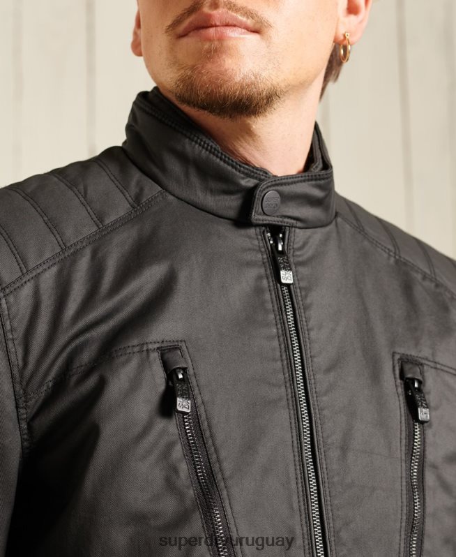 uy Superdry hombres chaqueta de motorista de carbono negro DT2N8Z4688 ropa