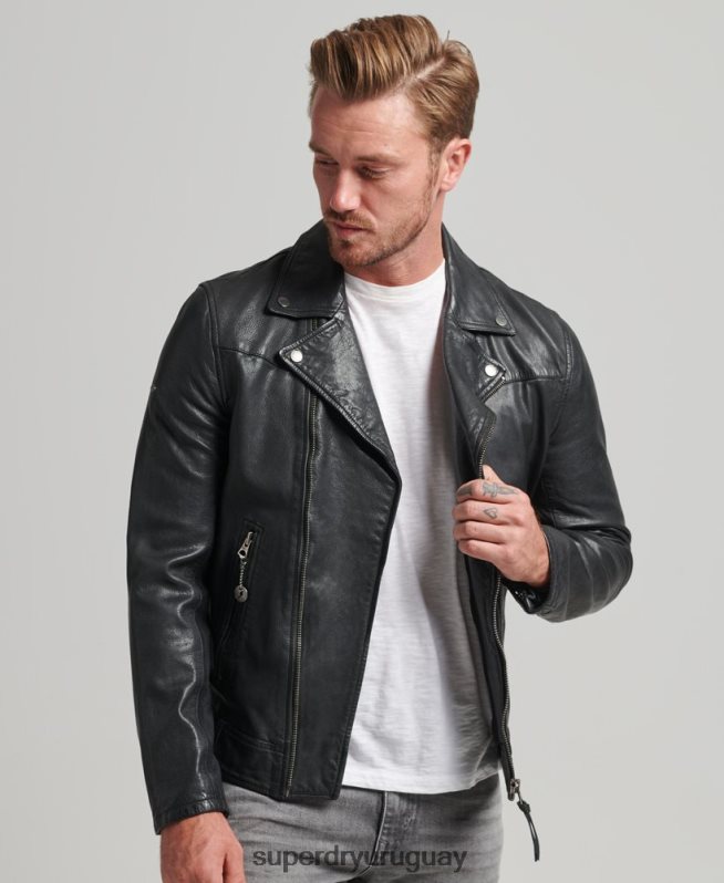 uy Superdry hombres chaqueta de motorista de cuero negro DT2N8Z953 ropa