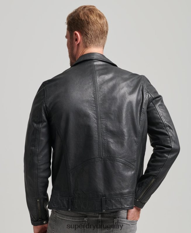 uy Superdry hombres chaqueta de motorista de cuero negro DT2N8Z953 ropa