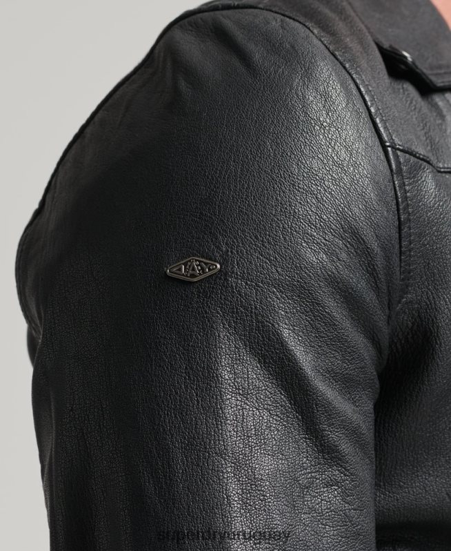 uy Superdry hombres chaqueta de motorista de cuero negro DT2N8Z953 ropa