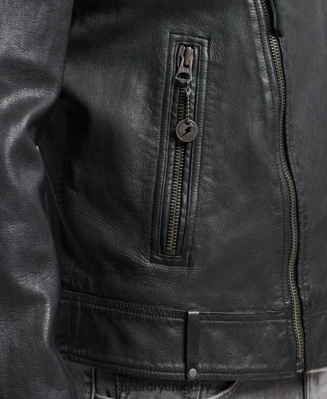 uy Superdry hombres chaqueta de motorista de cuero negro DT2N8Z953 ropa