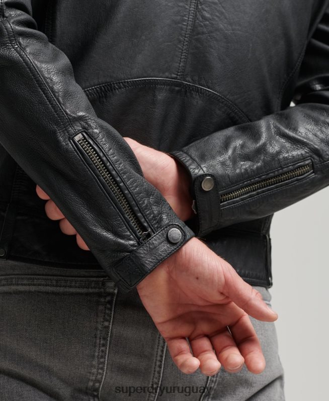 uy Superdry hombres chaqueta de motorista de cuero negro DT2N8Z953 ropa