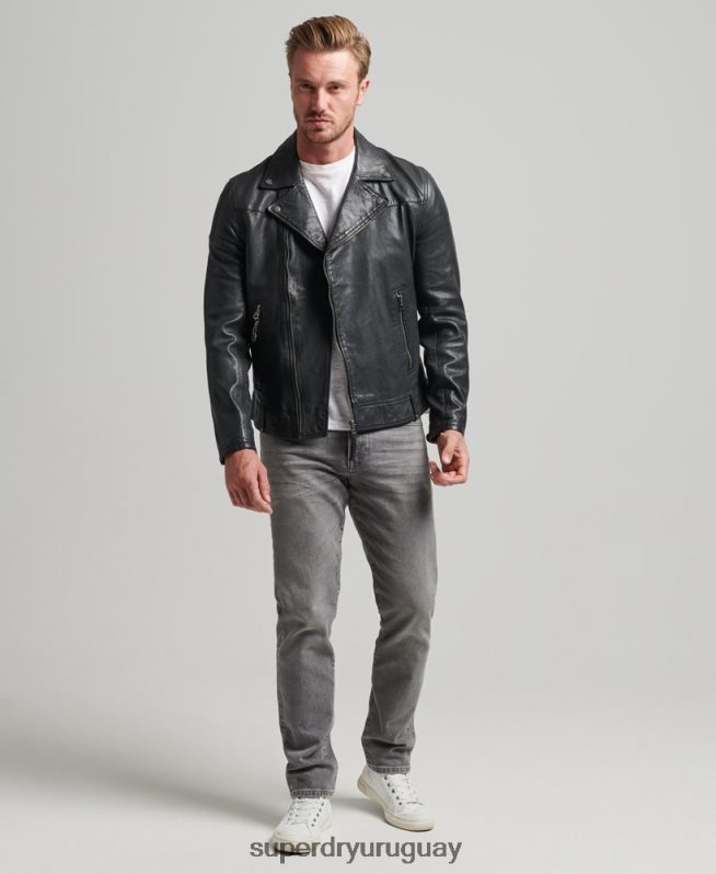uy Superdry hombres chaqueta de motorista de cuero negro DT2N8Z953 ropa