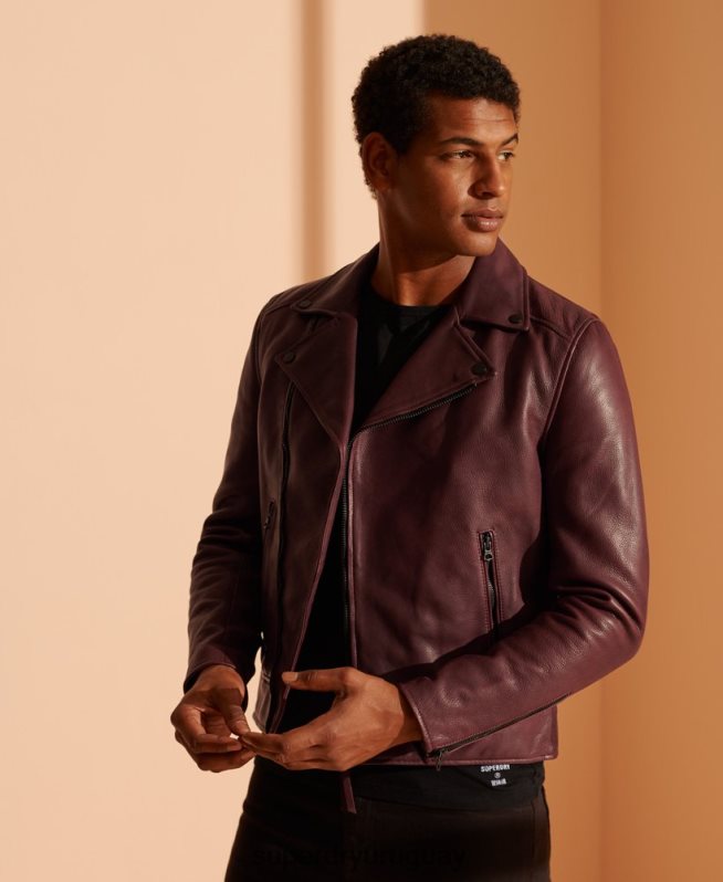 uy Superdry hombres chaqueta de motorista de cuero púrpura DT2N8Z4725 ropa