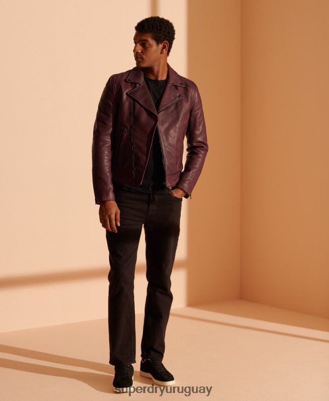 uy Superdry hombres chaqueta de motorista de cuero púrpura DT2N8Z4725 ropa
