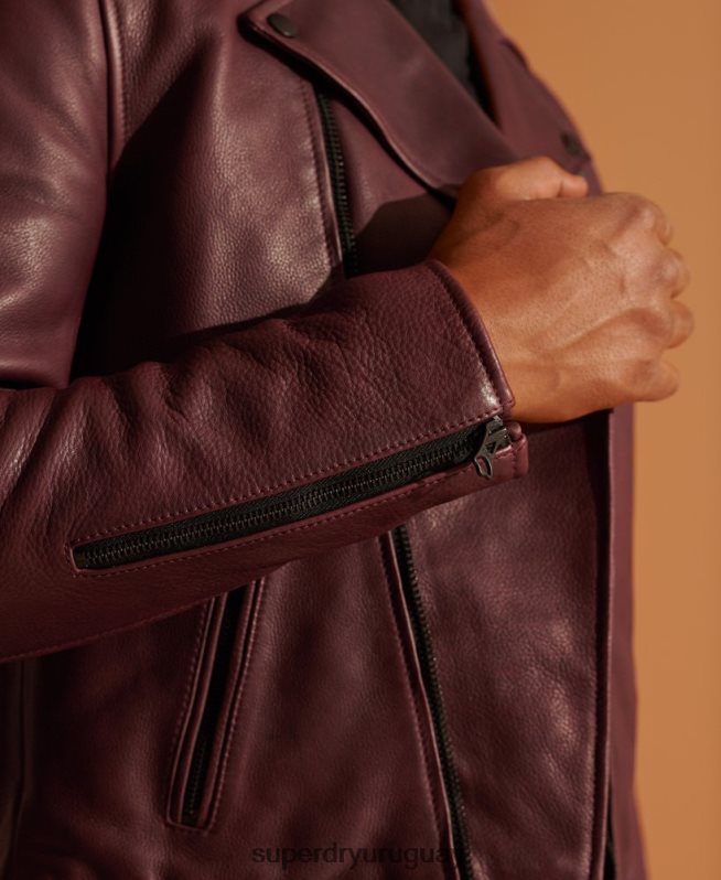 uy Superdry hombres chaqueta de motorista de cuero púrpura DT2N8Z4725 ropa