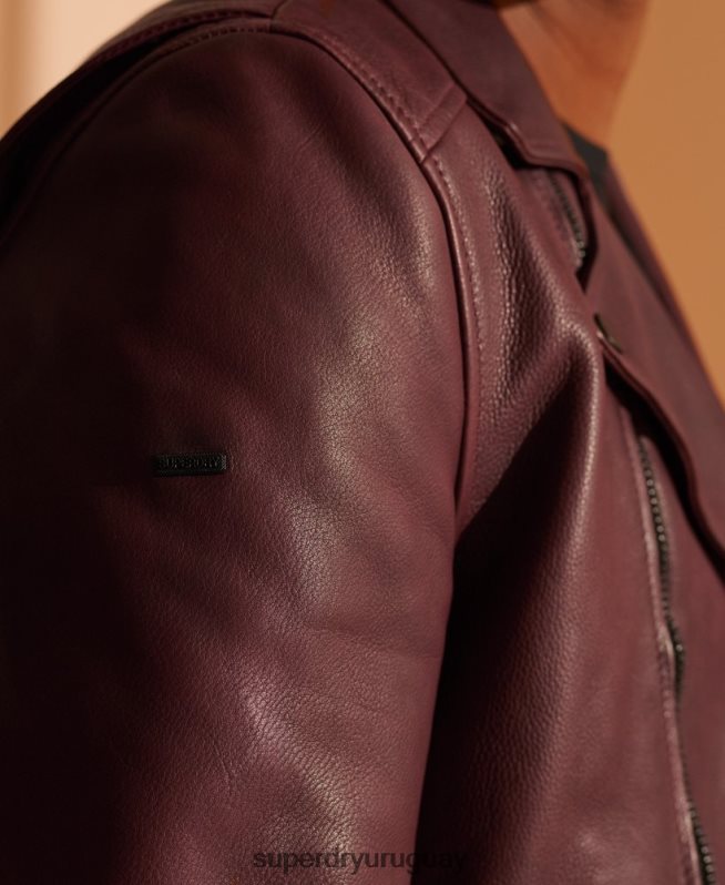 uy Superdry hombres chaqueta de motorista de cuero púrpura DT2N8Z4725 ropa