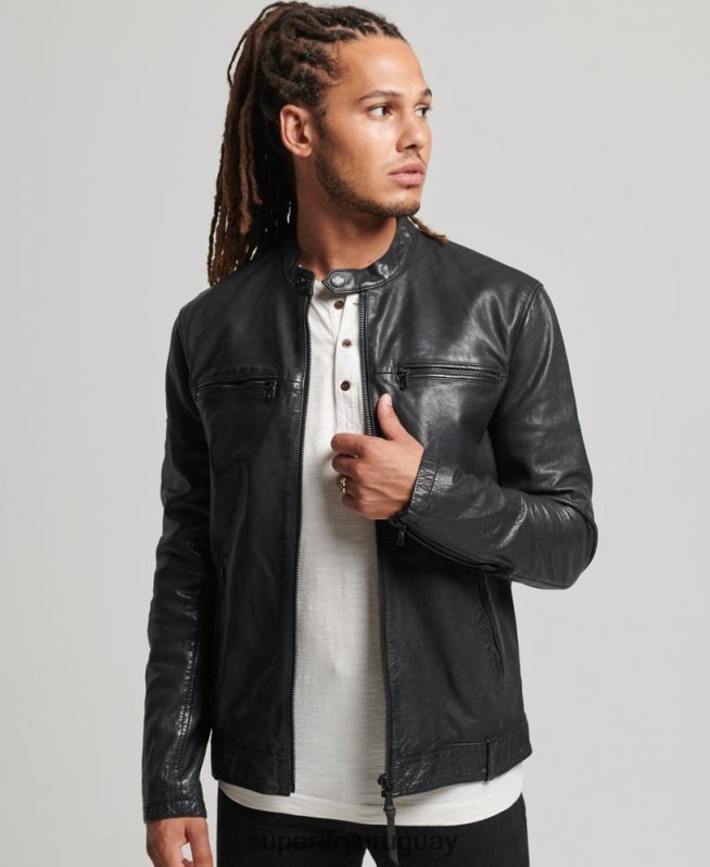 uy Superdry hombres chaqueta de piloto de cuero studios negro DT2N8Z967 ropa